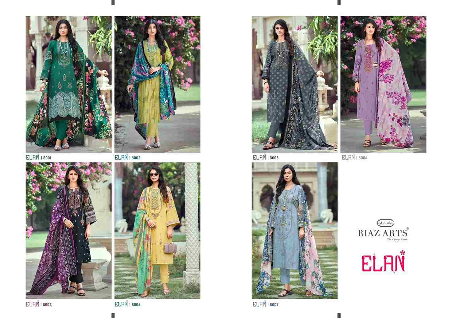 Elan By Riaz Arts 8001 To 8007 Series Wholesale Designer Pakistani Suits Collection Beautiful Stylish Fancy Colorful Party Wear & Occasional Wear Pure Lawn Cambric Print With Embroidered Dresses At Wholesale Price