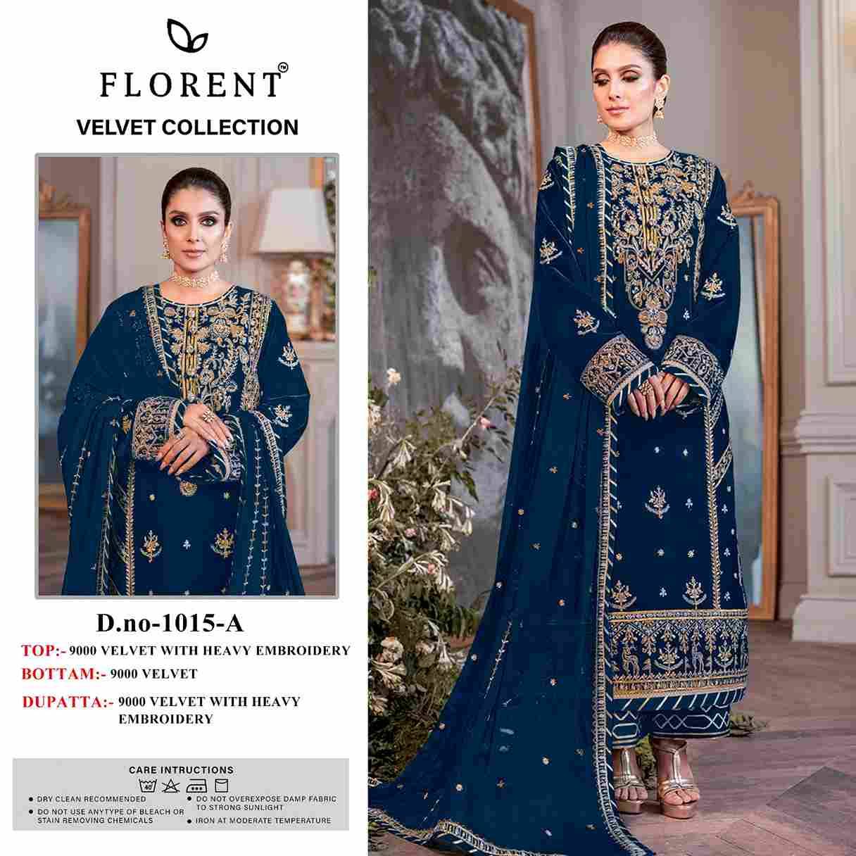 Florent 1015 Colours By Fashid Wholesale 1015-A To 1015-D Series Pakistani Suits Beautiful Fancy Colorful Stylish Party Wear & Occasional Wear Velvet Embroidery Dresses At Wholesale Price