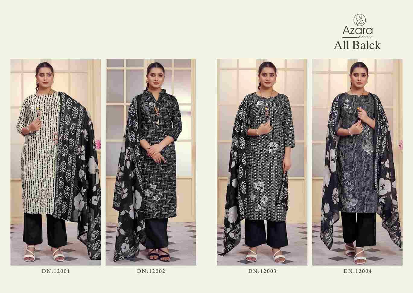 All Black By Azara 12001 To 12004 Series Beautiful Festive Suits Stylish Fancy Colorful Casual Wear & Ethnic Wear Pure Jam Cotton Print Dresses At Wholesale Price