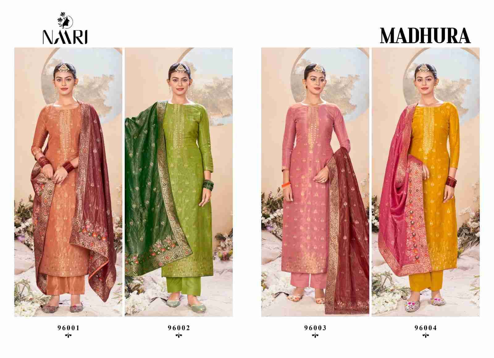 Madhura By Naari 96001 To 96004 Series Beautiful Stylish Festive Suits Fancy Colorful Casual Wear & Ethnic Wear & Ready To Wear Pure Jacquard Dresses At Wholesale Price