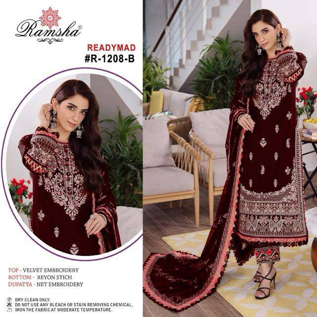 Ramsha 1208 Colours By Ramsha 1208-A To 1208-D Series Beautiful Pakistani Suits Colorful Stylish Fancy Casual Wear & Ethnic Wear Velvet Dresses At Wholesale Price