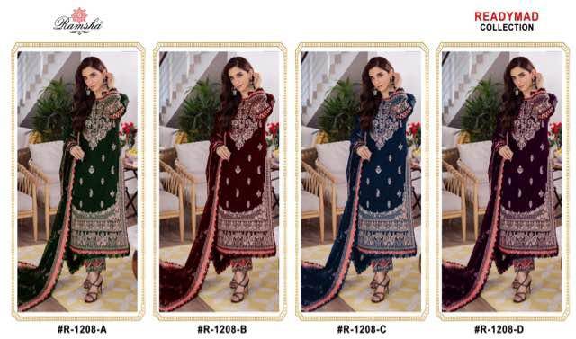 Ramsha 1208 Colours By Ramsha 1208-A To 1208-D Series Beautiful Pakistani Suits Colorful Stylish Fancy Casual Wear & Ethnic Wear Velvet Dresses At Wholesale Price