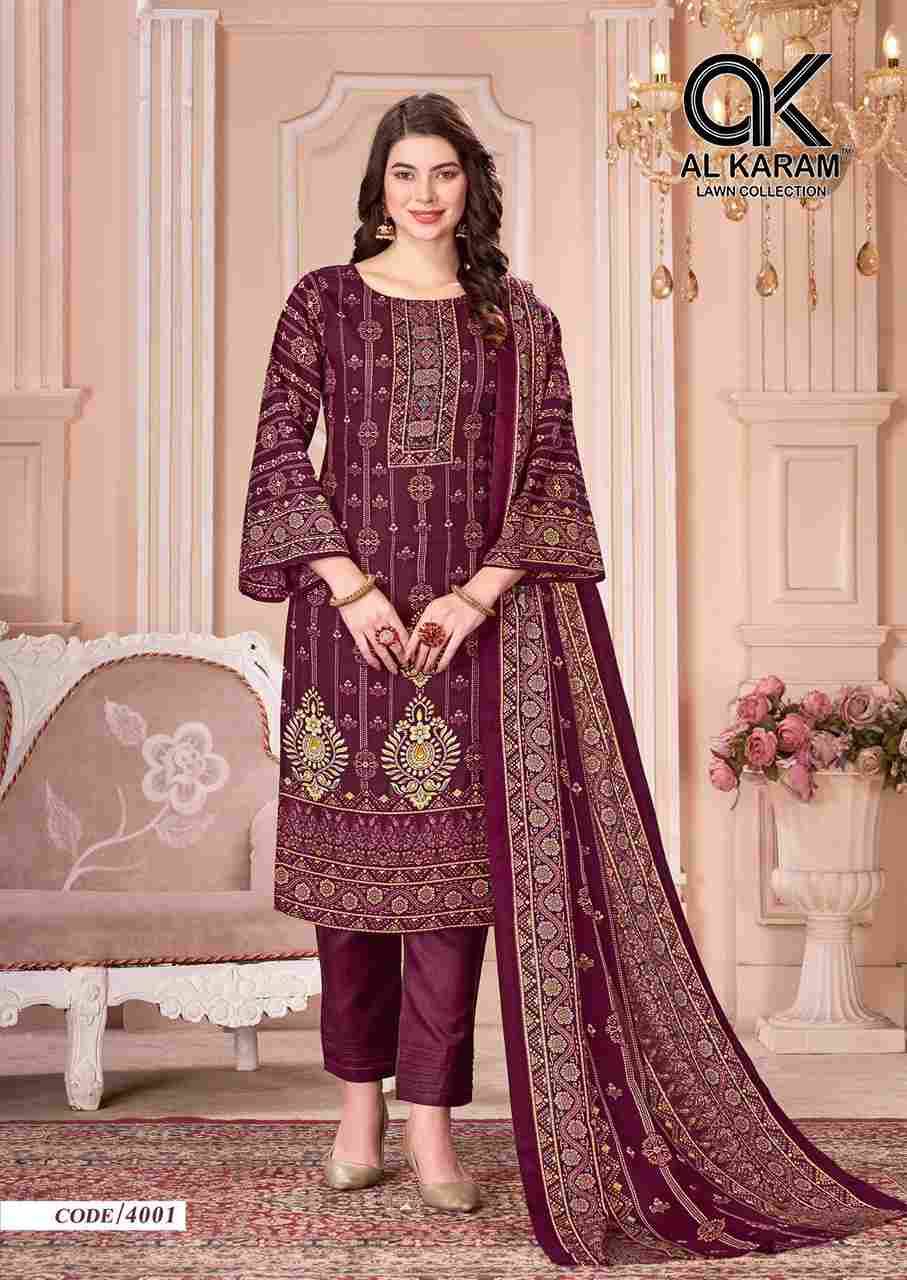 Mahjabeen Vol-4 By Al Karam Lawn Collection 4001 To 4008 Series Beautiful Festive Suits Colorful Stylish Fancy Casual Wear & Ethnic Wear Pure Cotton Print Dresses At Wholesale Price