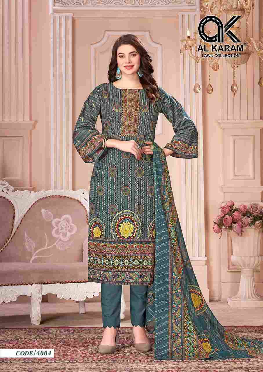 Mahjabeen Vol-4 By Al Karam Lawn Collection 4001 To 4008 Series Beautiful Festive Suits Colorful Stylish Fancy Casual Wear & Ethnic Wear Pure Cotton Print Dresses At Wholesale Price