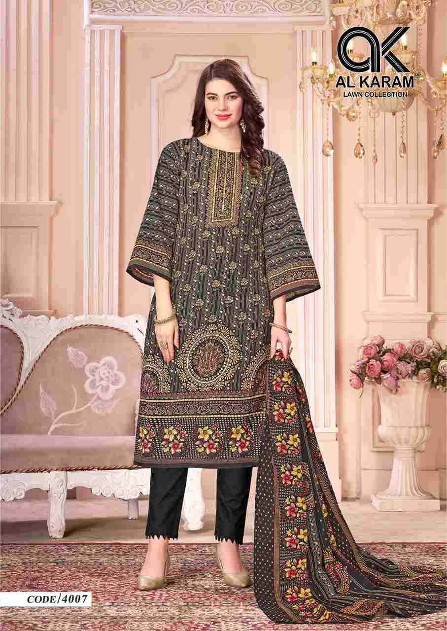 Mahjabeen Vol-4 By Al Karam Lawn Collection 4001 To 4008 Series Beautiful Festive Suits Colorful Stylish Fancy Casual Wear & Ethnic Wear Pure Cotton Print Dresses At Wholesale Price