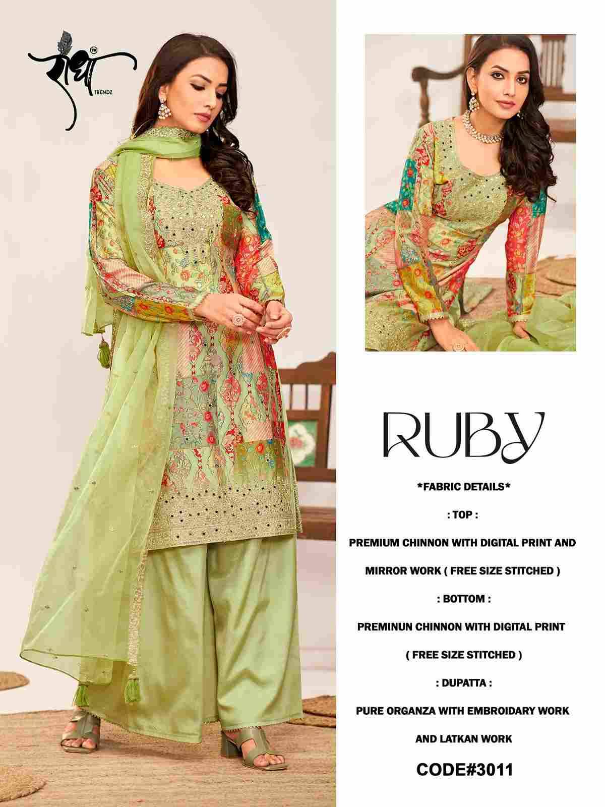 Ruby By Radha Trendz 3011 To 3014 Series Beautiful Festive Suits Colorful Stylish Fancy Casual Wear & Ethnic Wear Chinnon Embroidered Dresses At Wholesale Price