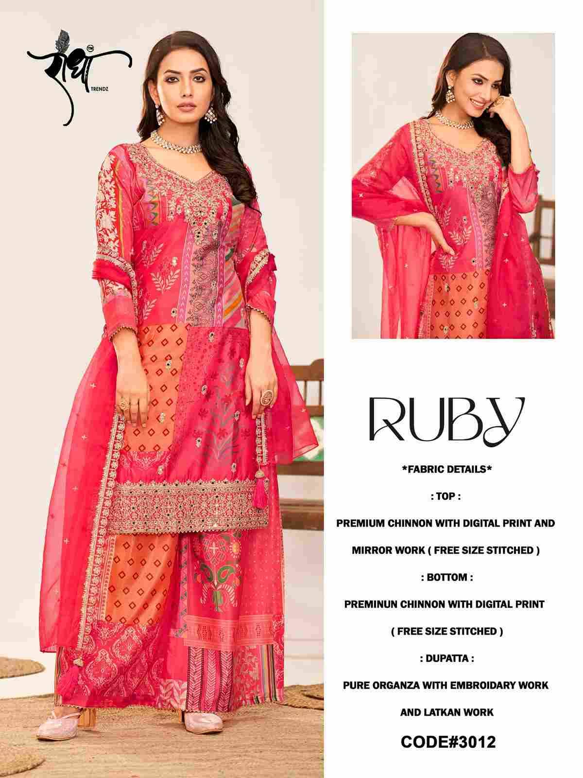 Ruby By Radha Trendz 3011 To 3014 Series Beautiful Festive Suits Colorful Stylish Fancy Casual Wear & Ethnic Wear Chinnon Embroidered Dresses At Wholesale Price