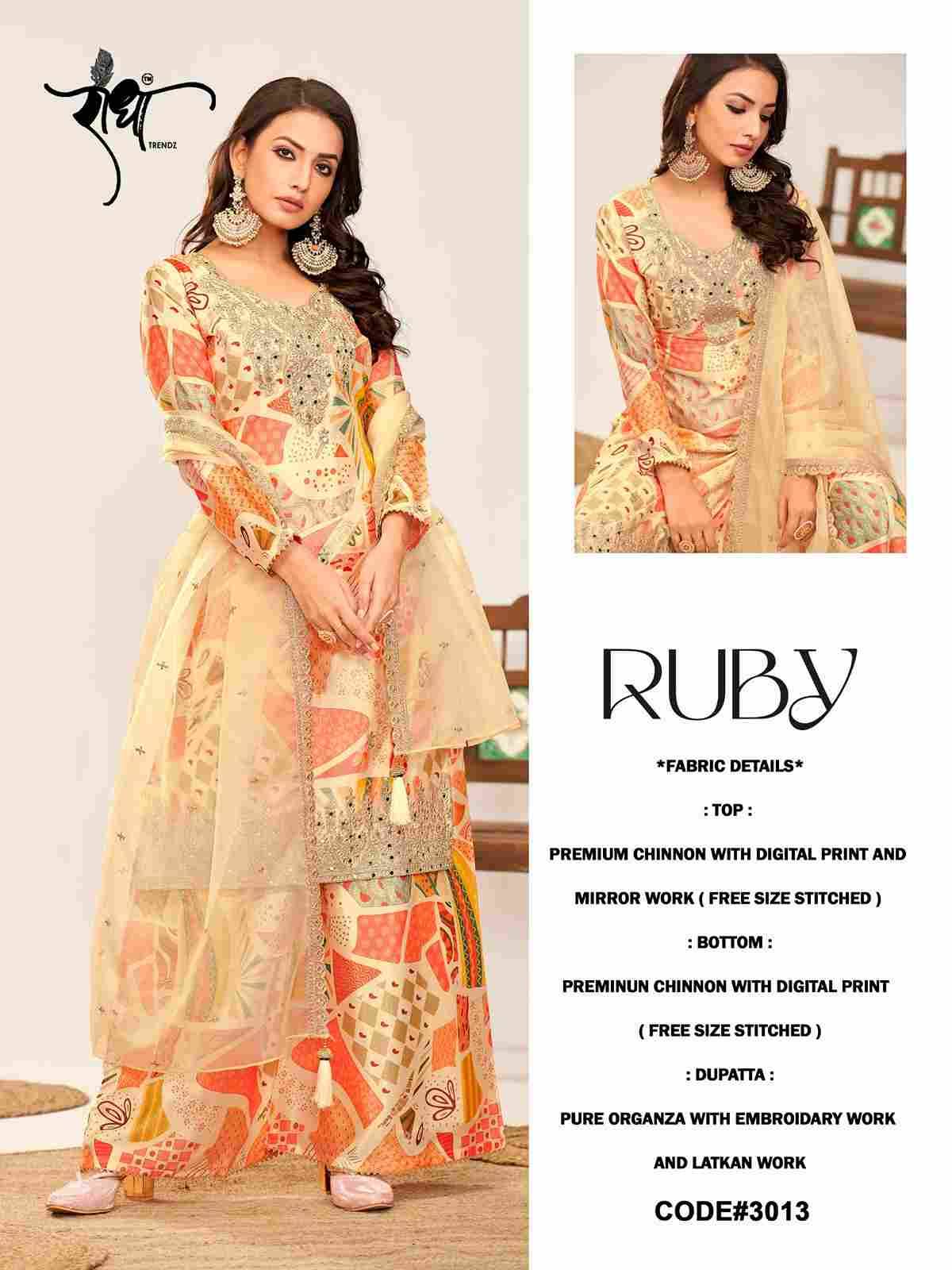 Ruby By Radha Trendz 3011 To 3014 Series Beautiful Festive Suits Colorful Stylish Fancy Casual Wear & Ethnic Wear Chinnon Embroidered Dresses At Wholesale Price