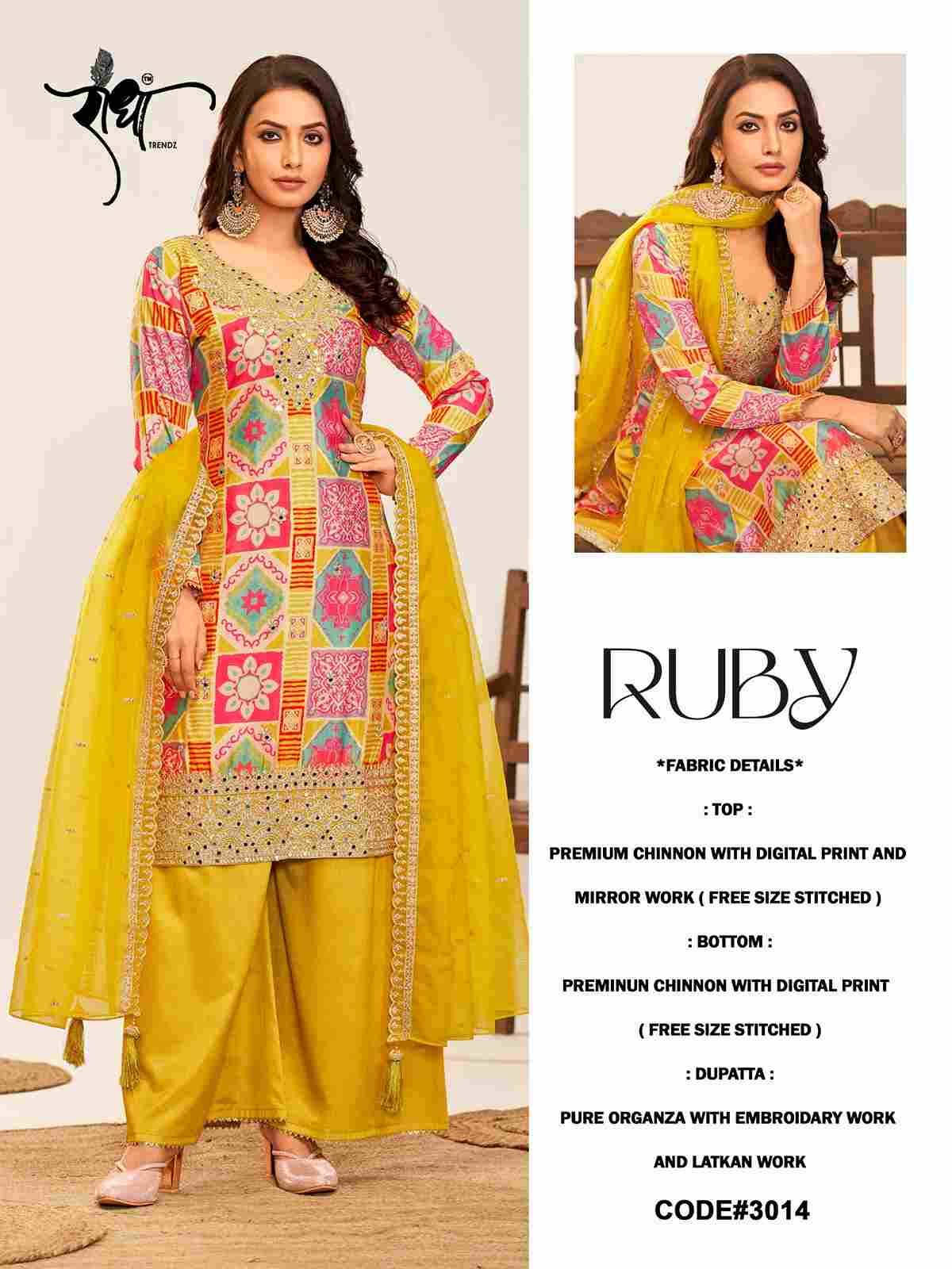 Ruby By Radha Trendz 3011 To 3014 Series Beautiful Festive Suits Colorful Stylish Fancy Casual Wear & Ethnic Wear Chinnon Embroidered Dresses At Wholesale Price