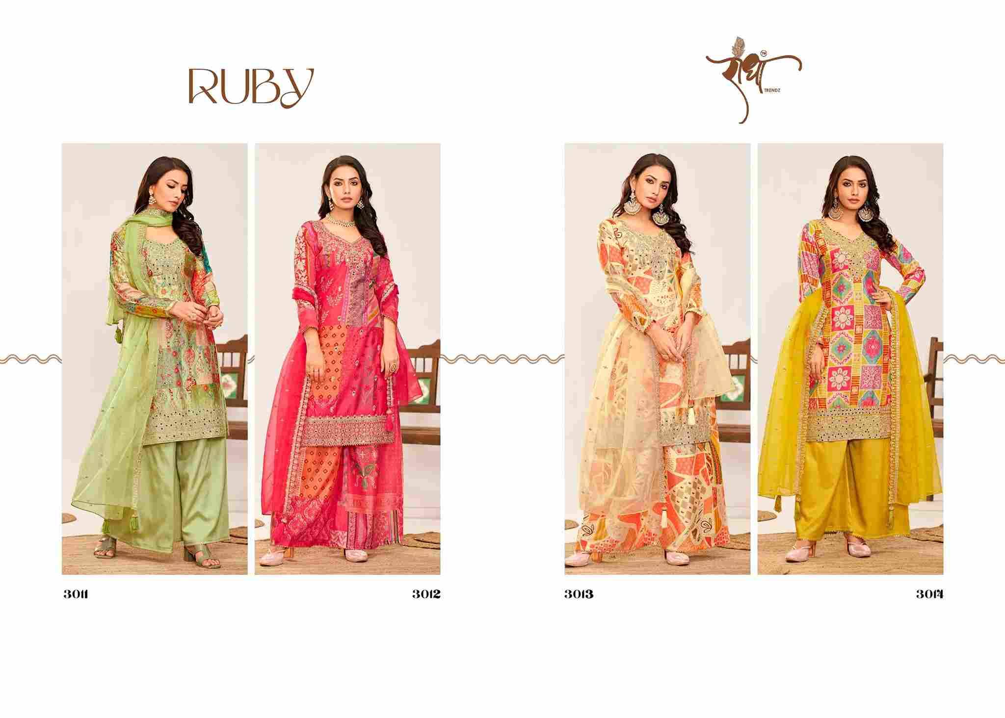 Ruby By Radha Trendz 3011 To 3014 Series Beautiful Festive Suits Colorful Stylish Fancy Casual Wear & Ethnic Wear Chinnon Embroidered Dresses At Wholesale Price