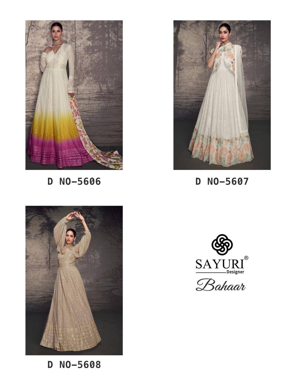 Bahaar By Sayuri 5606 To 5608 Series Designer Stylish Fancy Colorful Beautiful Party Wear & Ethnic Wear Collection Georgette Gowns With Dupatta At Wholesale Price