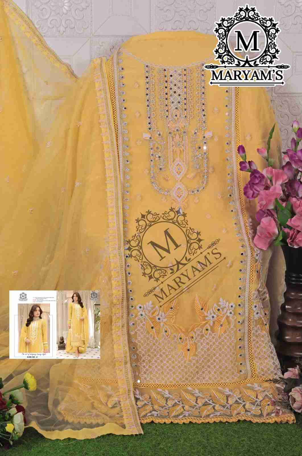 Maryams 182 Colours By Maryams 182-A To 182-D Series Pakistani Suits Beautiful Fancy Colorful Stylish Party Wear & Occasional Wear Organza Silk Embroidery Dresses At Wholesale Price