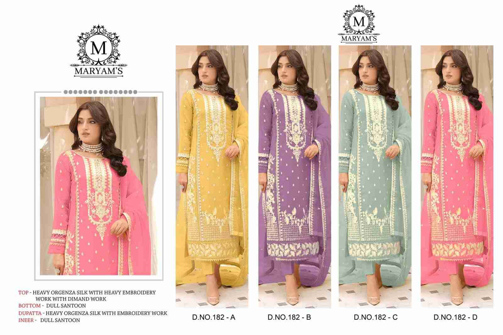 Maryams 182 Colours By Maryams 182-A To 182-D Series Pakistani Suits Beautiful Fancy Colorful Stylish Party Wear & Occasional Wear Organza Silk Embroidery Dresses At Wholesale Price