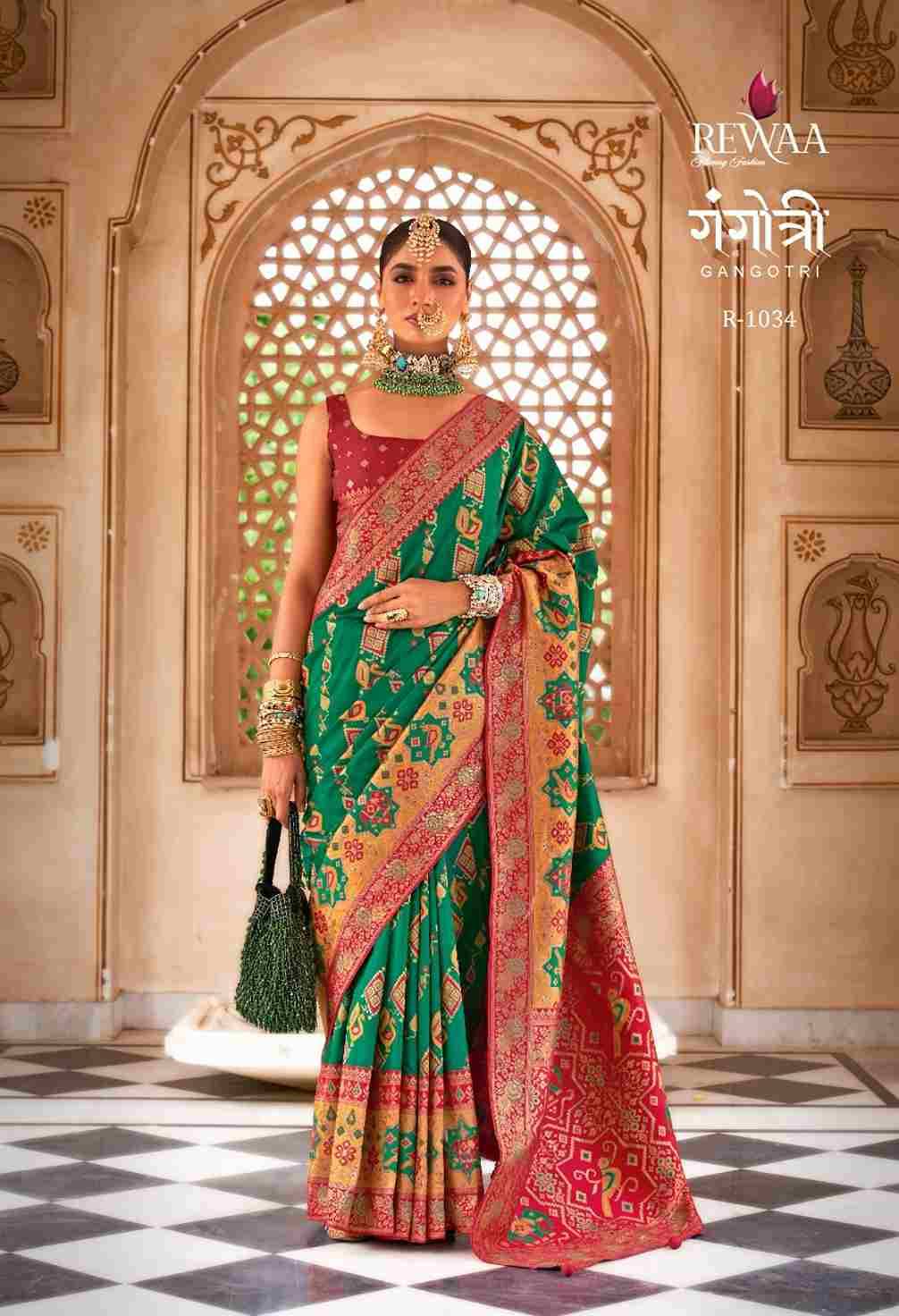 Gangotri By Rewaa 1034 To 1045 Series Indian Traditional Wear Collection Beautiful Stylish Fancy Colorful Party Wear & Occasional Wear Vichitra Silk Sarees At Wholesale Price