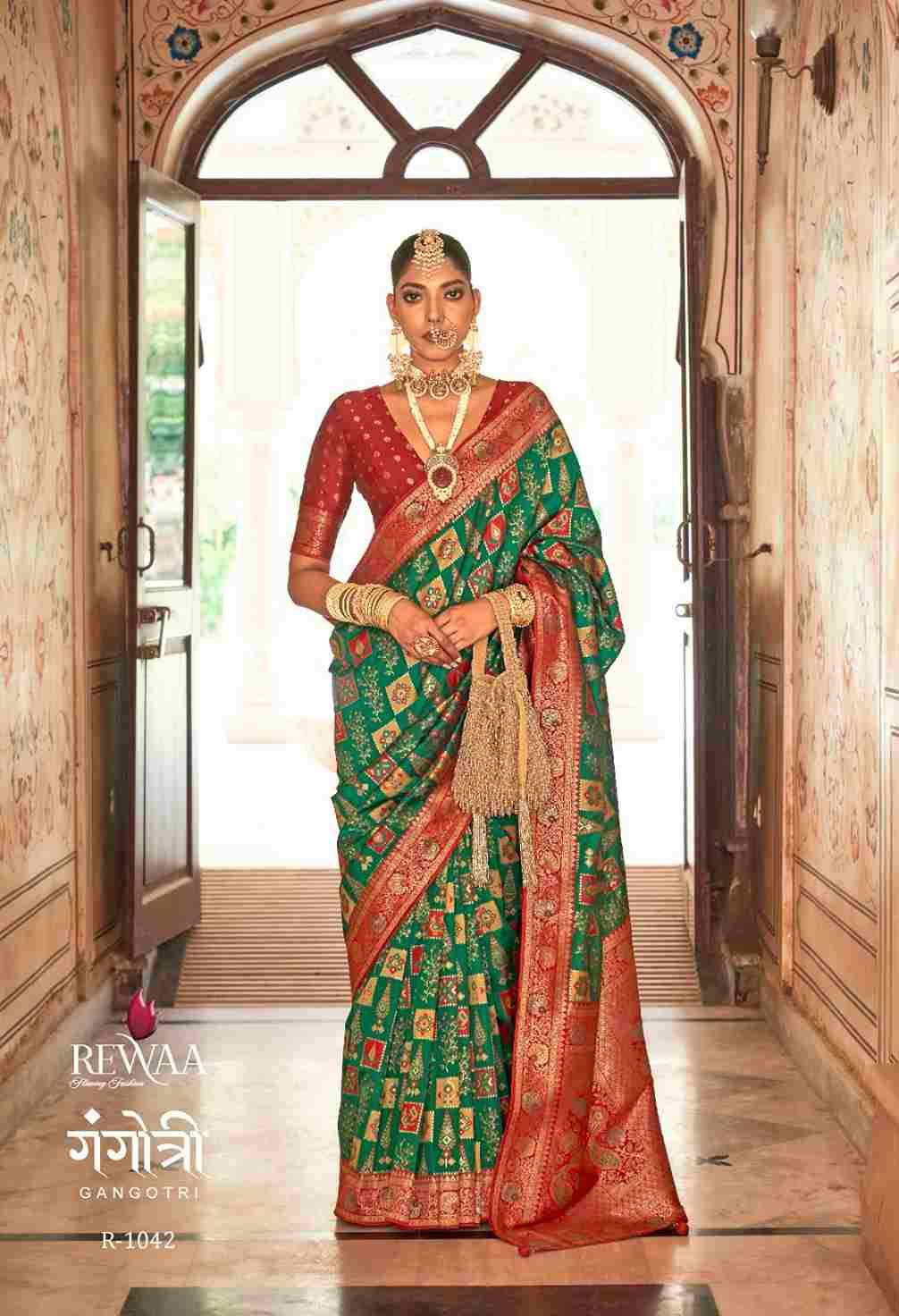 Gangotri By Rewaa 1034 To 1045 Series Indian Traditional Wear Collection Beautiful Stylish Fancy Colorful Party Wear & Occasional Wear Vichitra Silk Sarees At Wholesale Price