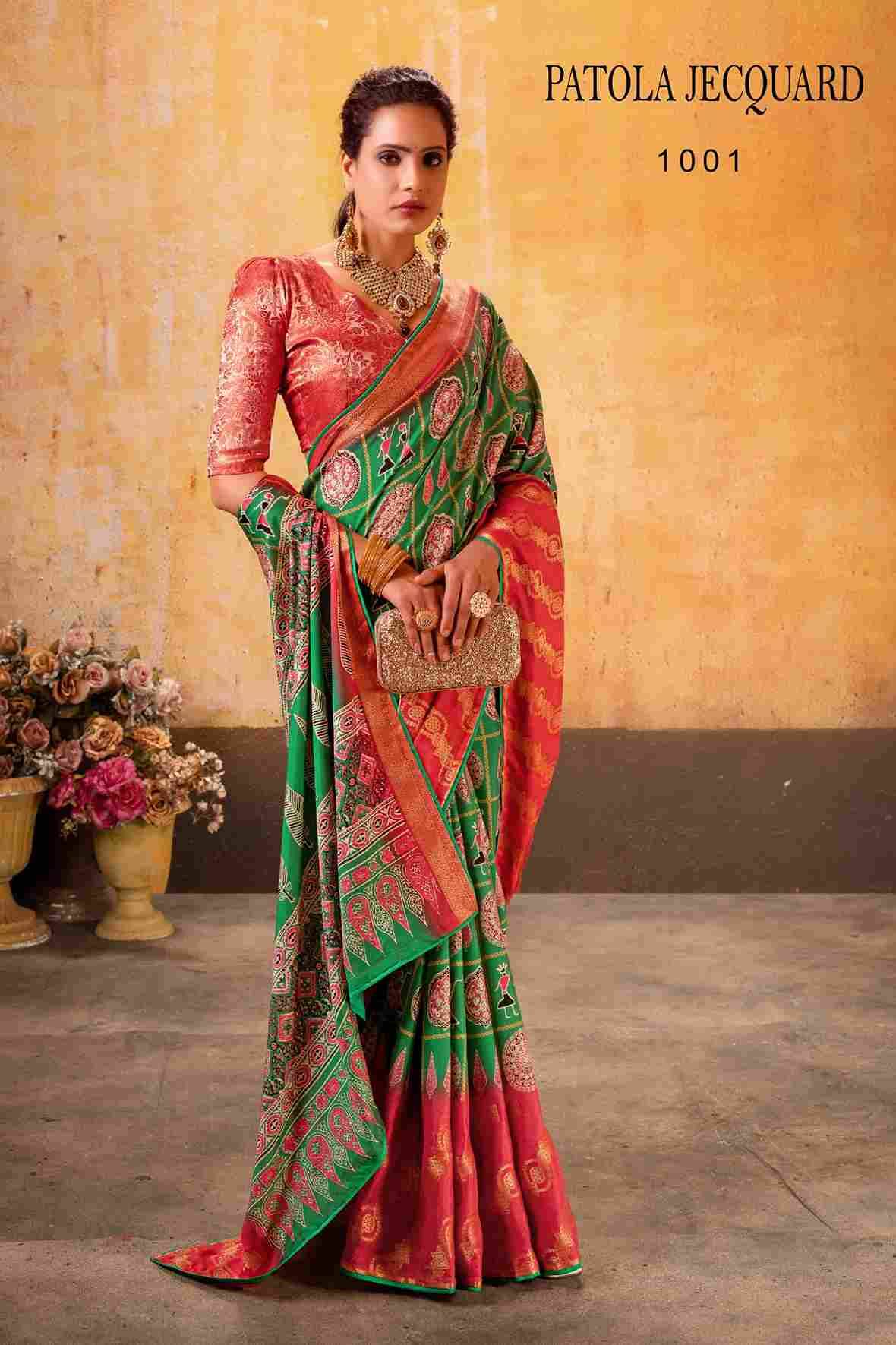 Patola Jecquard By SR 1001 To 1004 Series Indian Traditional Wear Collection Beautiful Stylish Fancy Colorful Party Wear & Occasional Wear Muslin Jacquard Sarees At Wholesale Price