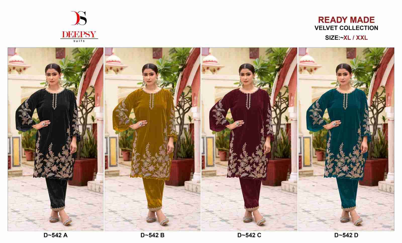 Deepsy Hit Design 542 Colours By Deepsy Suits 542-A To 542-D Series Designer Pakistani Suits Collection Beautiful Stylish Fancy Colorful Party Wear & Occasional Wear Velvet Kurtis With Bottom At Wholesale Price