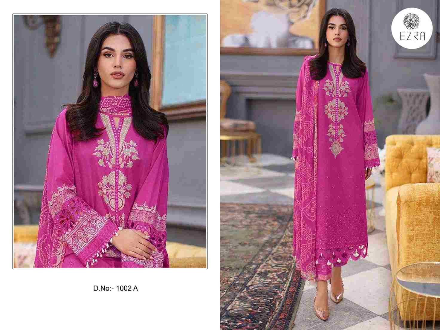 Ezra 1002 Colours By Ezra 1002-A To 1002-B Series Pakistani Suits Beautiful Fancy Colorful Stylish Party Wear & Occasional Wear Pure Cotton Embroidery Dresses At Wholesale Price