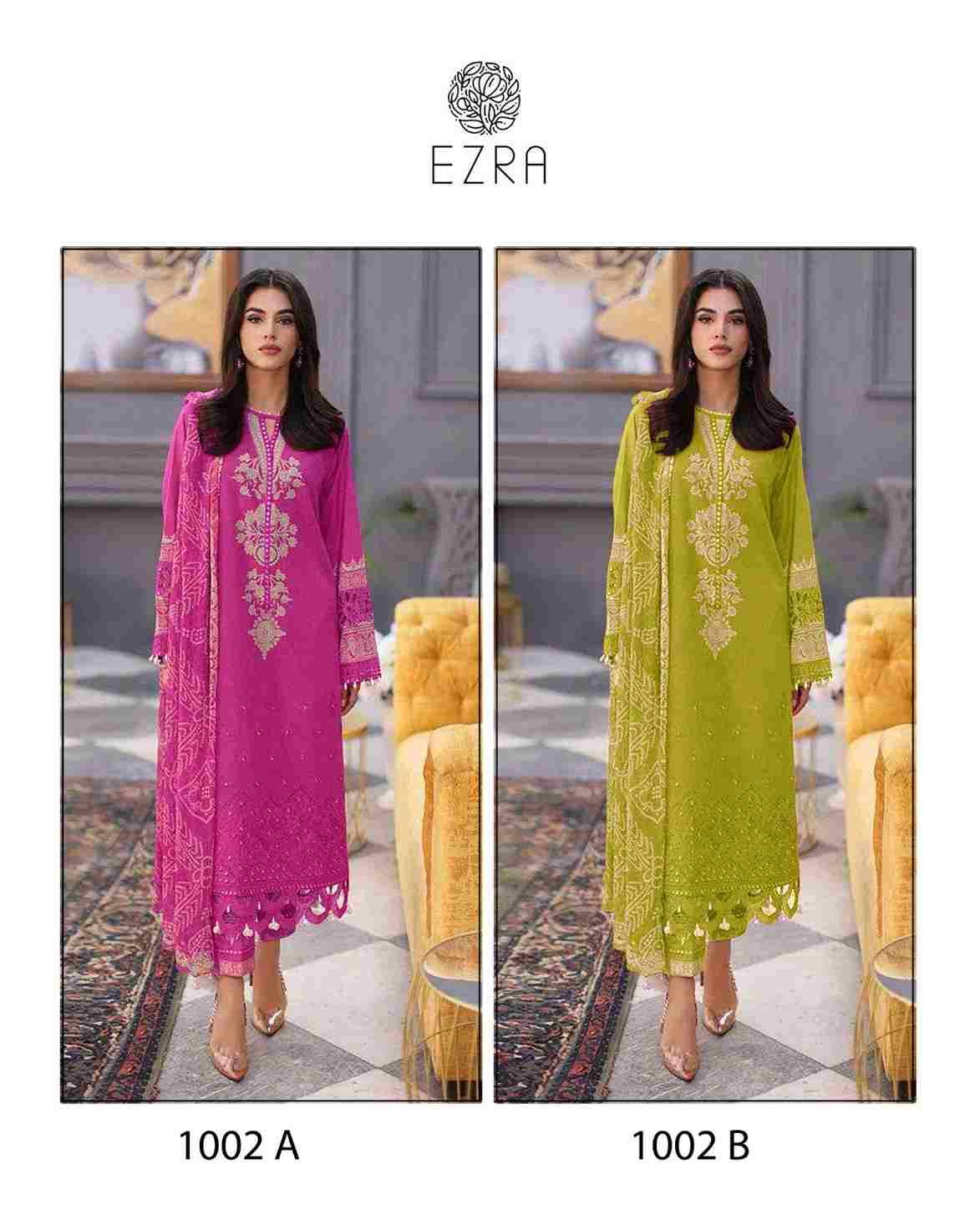 Ezra 1002 Colours By Ezra 1002-A To 1002-B Series Pakistani Suits Beautiful Fancy Colorful Stylish Party Wear & Occasional Wear Pure Cotton Embroidery Dresses At Wholesale Price