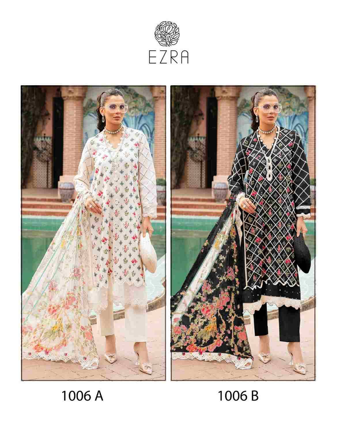 Ezra 1006 Colours By Ezra 1006-A To 1006-B Series Pakistani Suits Beautiful Fancy Colorful Stylish Party Wear & Occasional Wear Pure Cotton Embroidery Dresses At Wholesale Price