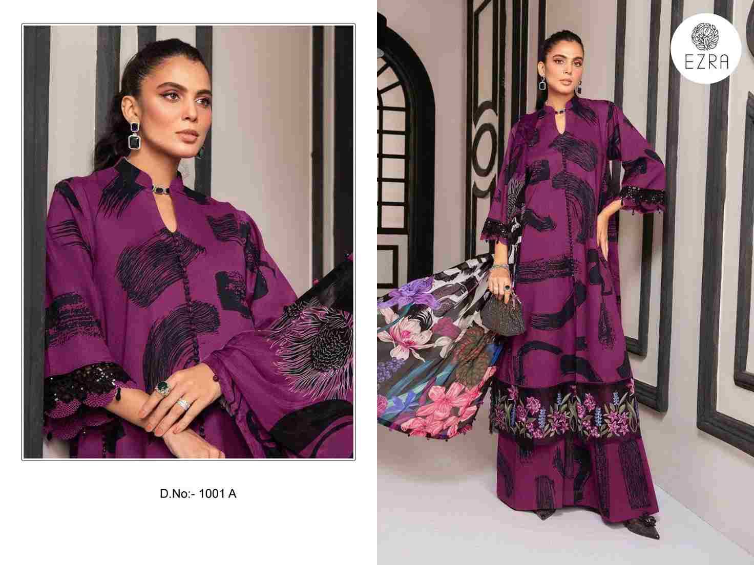 Ezra 1001 Colours By Ezra 1001-A To 1001-B Series Pakistani Suits Beautiful Fancy Colorful Stylish Party Wear & Occasional Wear Pure Cotton Embroidery Dresses At Wholesale Price