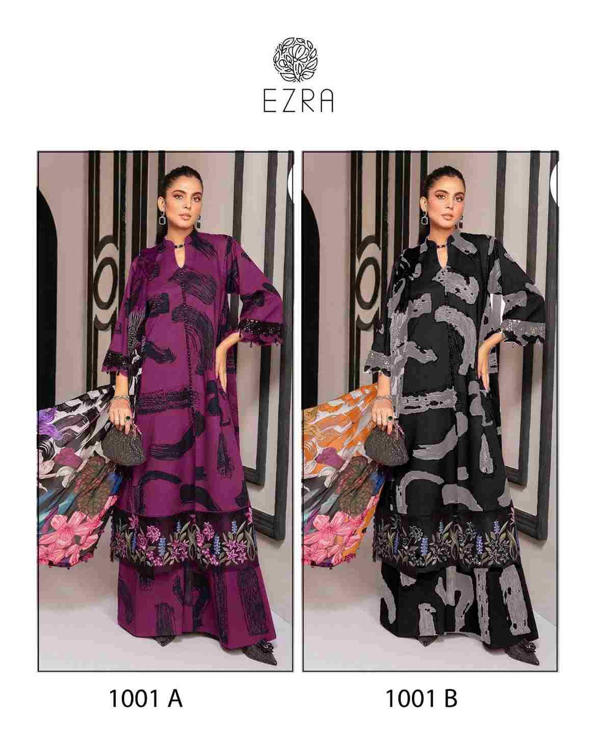 Ezra 1001 Colours By Ezra 1001-A To 1001-B Series Pakistani Suits Beautiful Fancy Colorful Stylish Party Wear & Occasional Wear Pure Cotton Embroidery Dresses At Wholesale Price