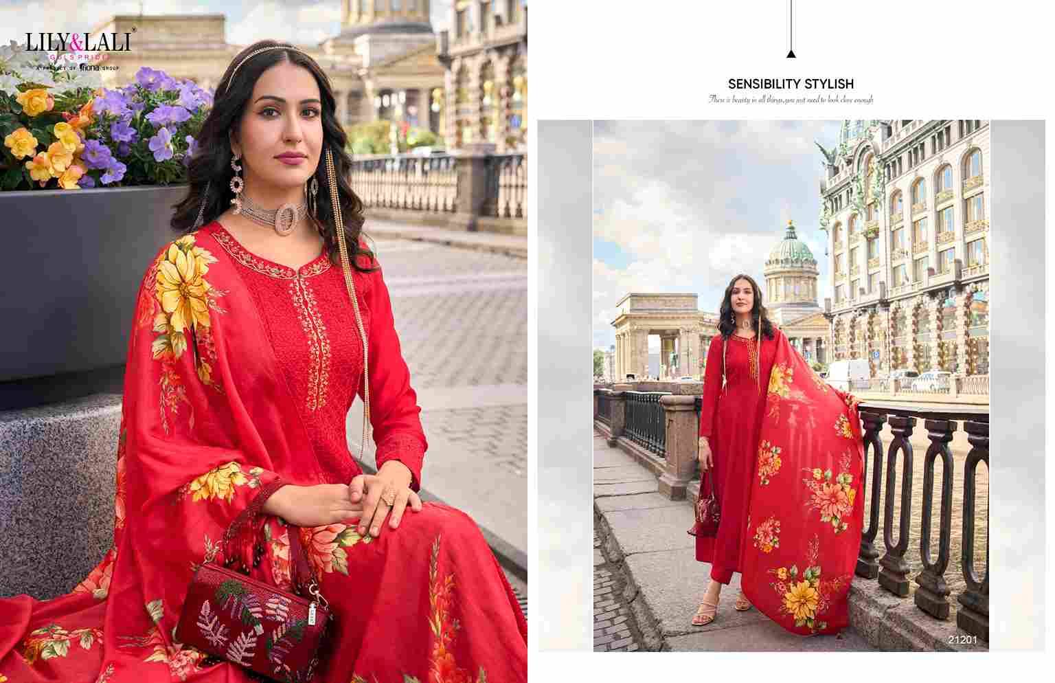 Alamzeb By Lily And Lali 21201 To 21206 Series Designer Festive Suits Collection Beautiful Stylish Fancy Colorful Party Wear & Occasional Wear Vichitra Silk Dresses At Wholesale Price