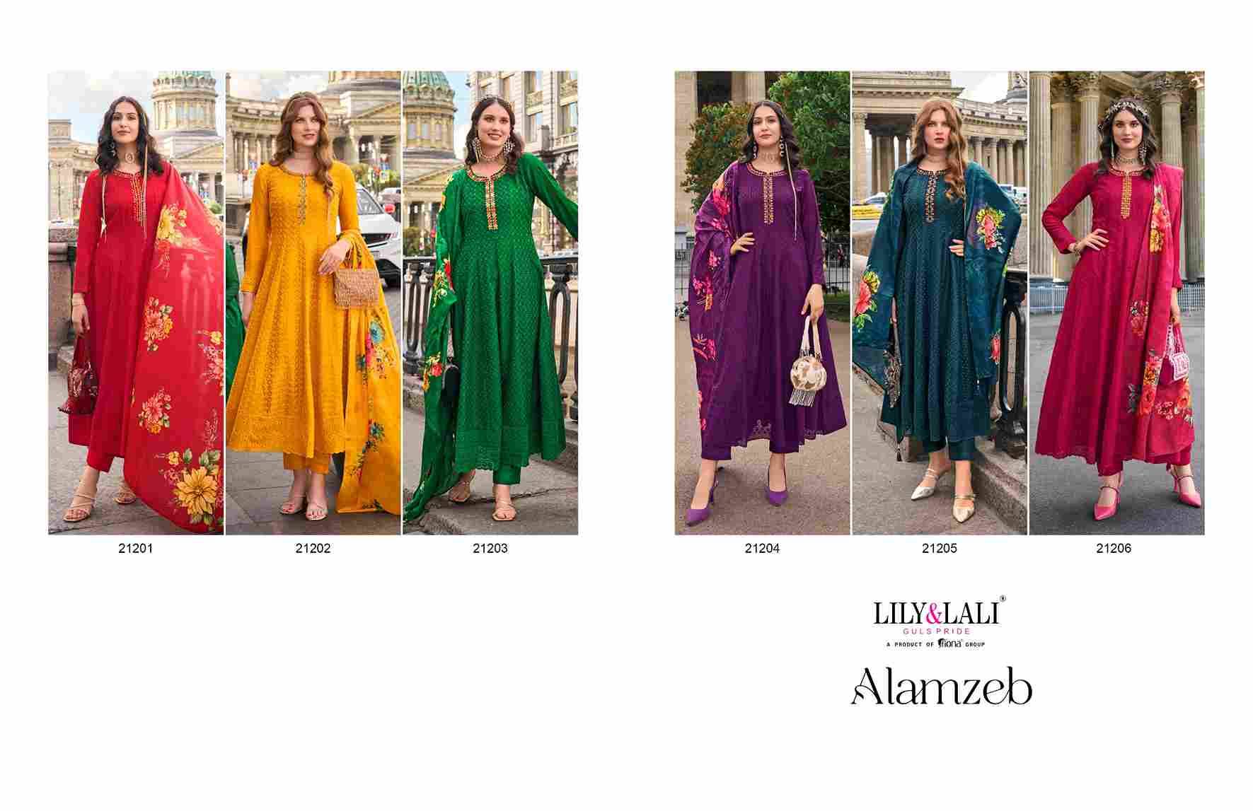 Alamzeb By Lily And Lali 21201 To 21206 Series Designer Festive Suits Collection Beautiful Stylish Fancy Colorful Party Wear & Occasional Wear Vichitra Silk Dresses At Wholesale Price