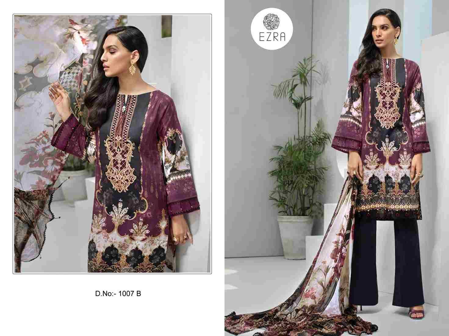 Ezra 1007 Colours By Ezra 1007-A To 1007-B Series Pakistani Suits Beautiful Fancy Colorful Stylish Party Wear & Occasional Wear Pure Cotton Embroidery Dresses At Wholesale Price