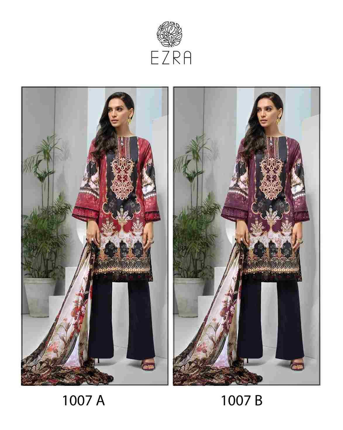 Ezra 1007 Colours By Ezra 1007-A To 1007-B Series Pakistani Suits Beautiful Fancy Colorful Stylish Party Wear & Occasional Wear Pure Cotton Embroidery Dresses At Wholesale Price