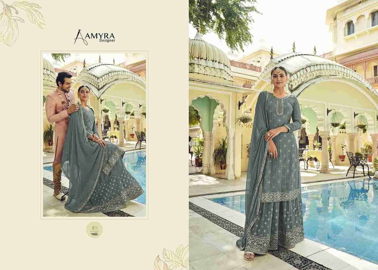 Niharika By Amyra Designer 101 To 104 Series Beautiful Stylish Sharara Suits Fancy Colorful Casual Wear & Ethnic Wear & Ready To Wear Heavy Georgette Embroidered Dresses At Wholesale Price