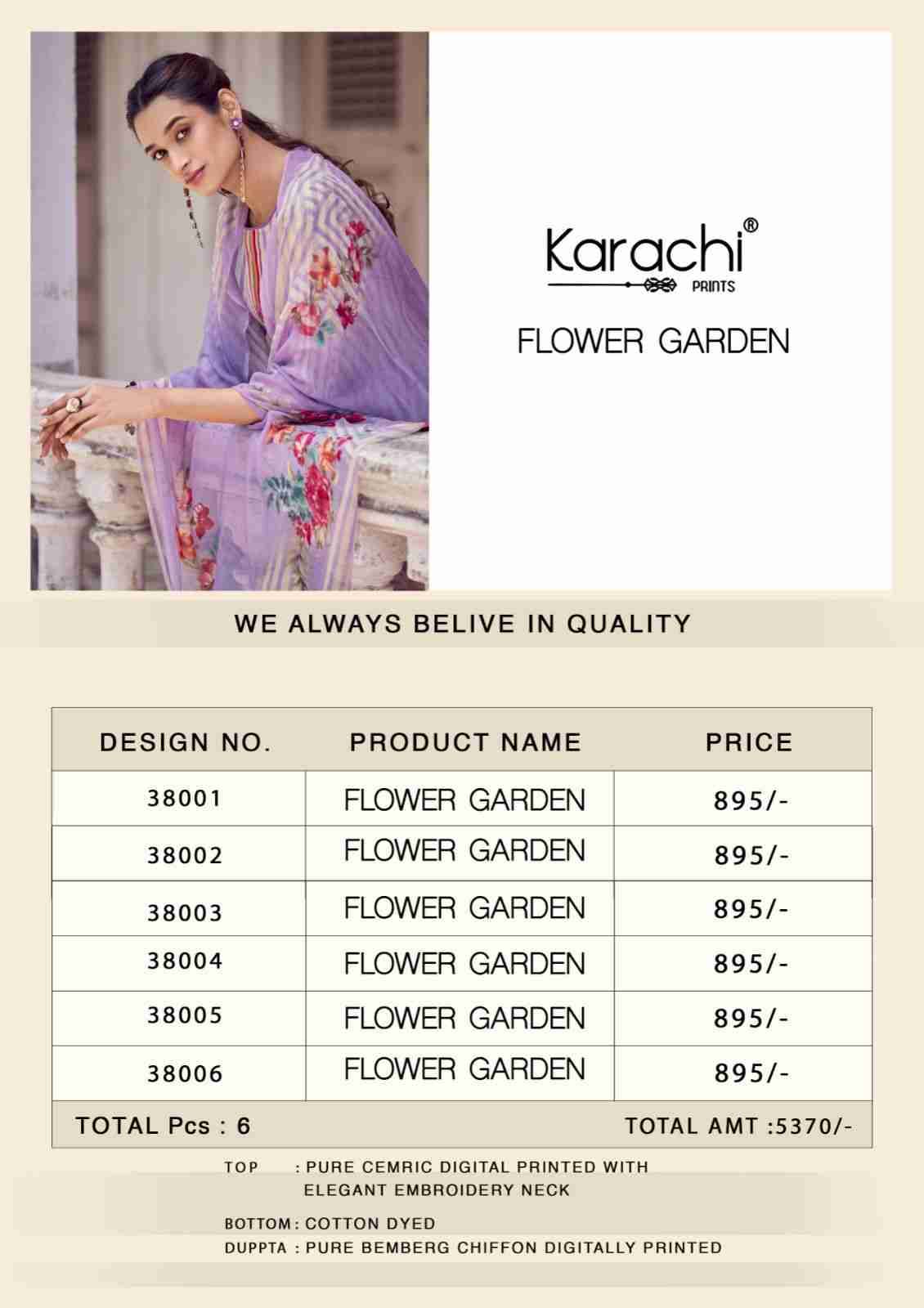 Flower Garden By Karachi Prints 38001 To 38006 Series Beautiful Festive Suits Colorful Stylish Fancy Casual Wear & Ethnic Wear Pure Cambric Print With Work Dresses At Wholesale Price