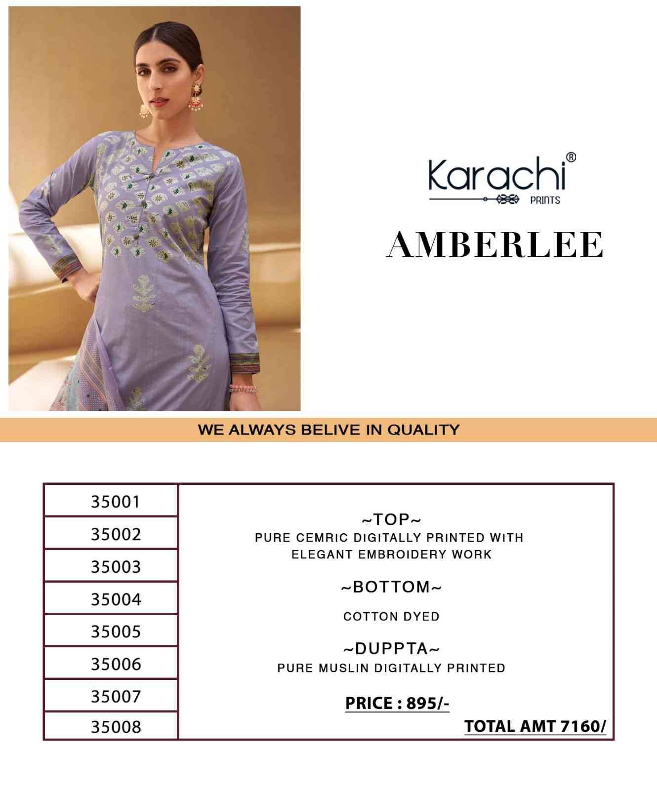 Amberlee By Karachi Prints 35001 To 35008 Series Beautiful Festive Suits Colorful Stylish Fancy Casual Wear & Ethnic Wear Pure Jam Satin Print With Work Dresses At Wholesale Price