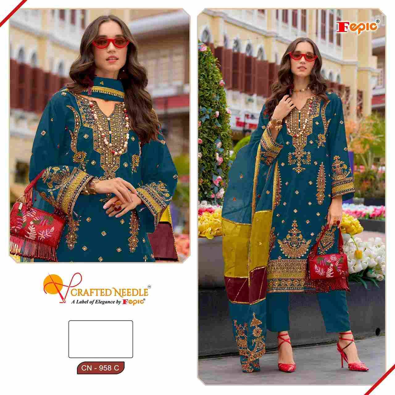 Fepic 958 Colours By Fepic 958-A To 958-C Series Beautiful Pakistani Suits Colorful Stylish Fancy Casual Wear & Ethnic Wear Pure Organza Embroidered Dresses At Wholesale Price