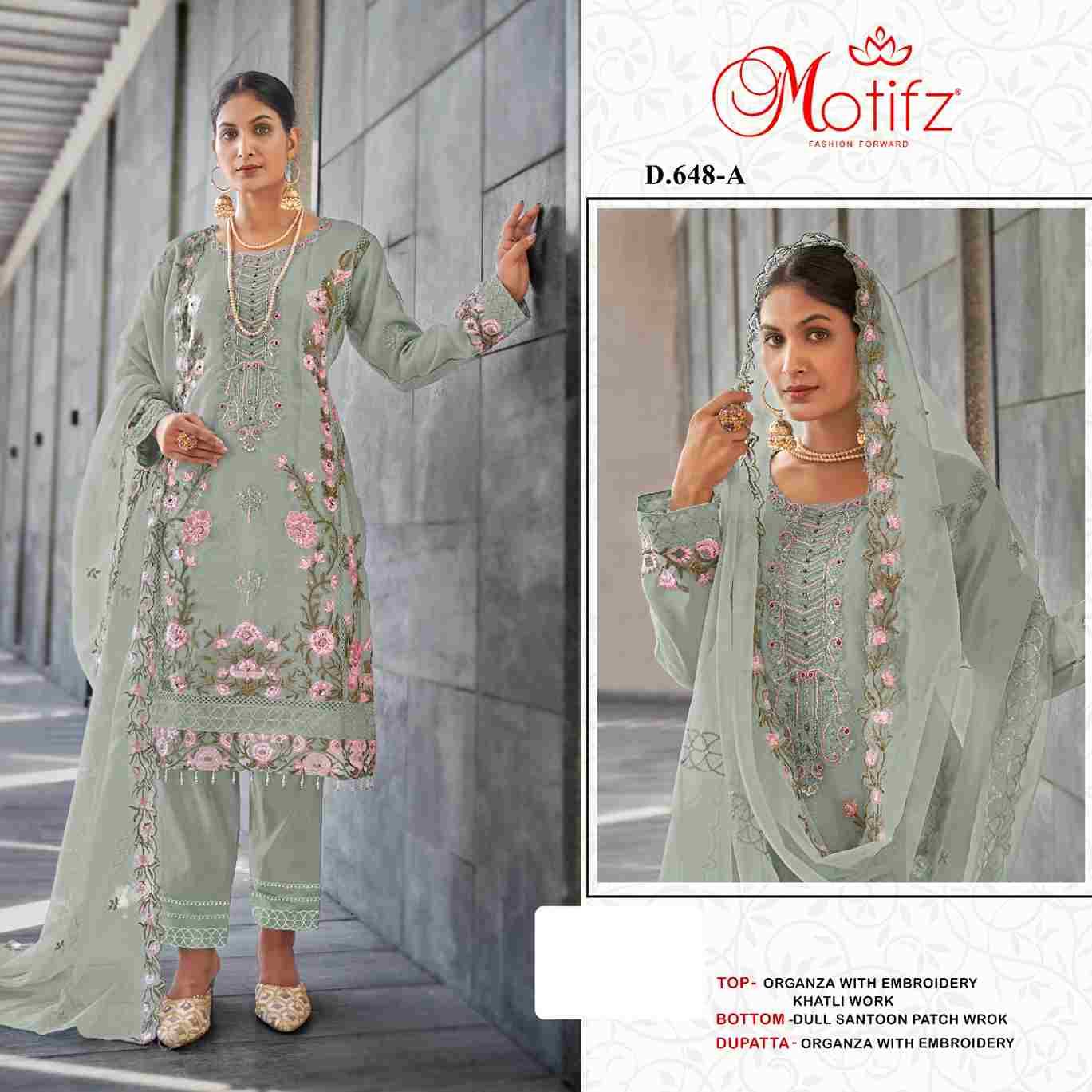 Motifz Hit Design 648 Colours By Motifz 648-A To 648-D Series Beautiful Pakistani Suits Colorful Stylish Fancy Casual Wear & Ethnic Wear Organza Dresses At Wholesale Price