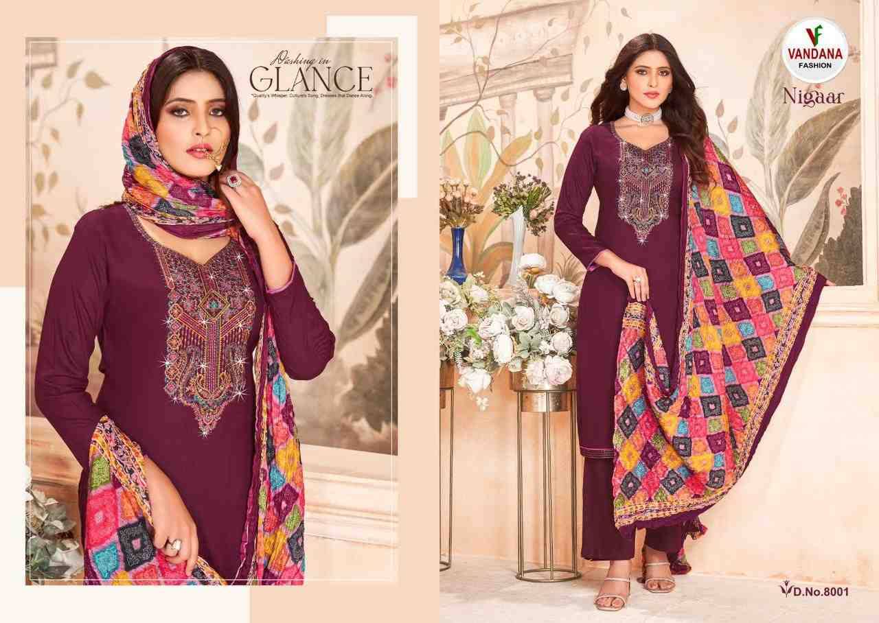 Nigaar Vol-8 By Vandana Fashion 8001 To 8008 Series Beautiful Festive Suits Stylish Fancy Colorful Casual Wear & Ethnic Wear Heavy Rayon Slub Print Dresses At Wholesale Price