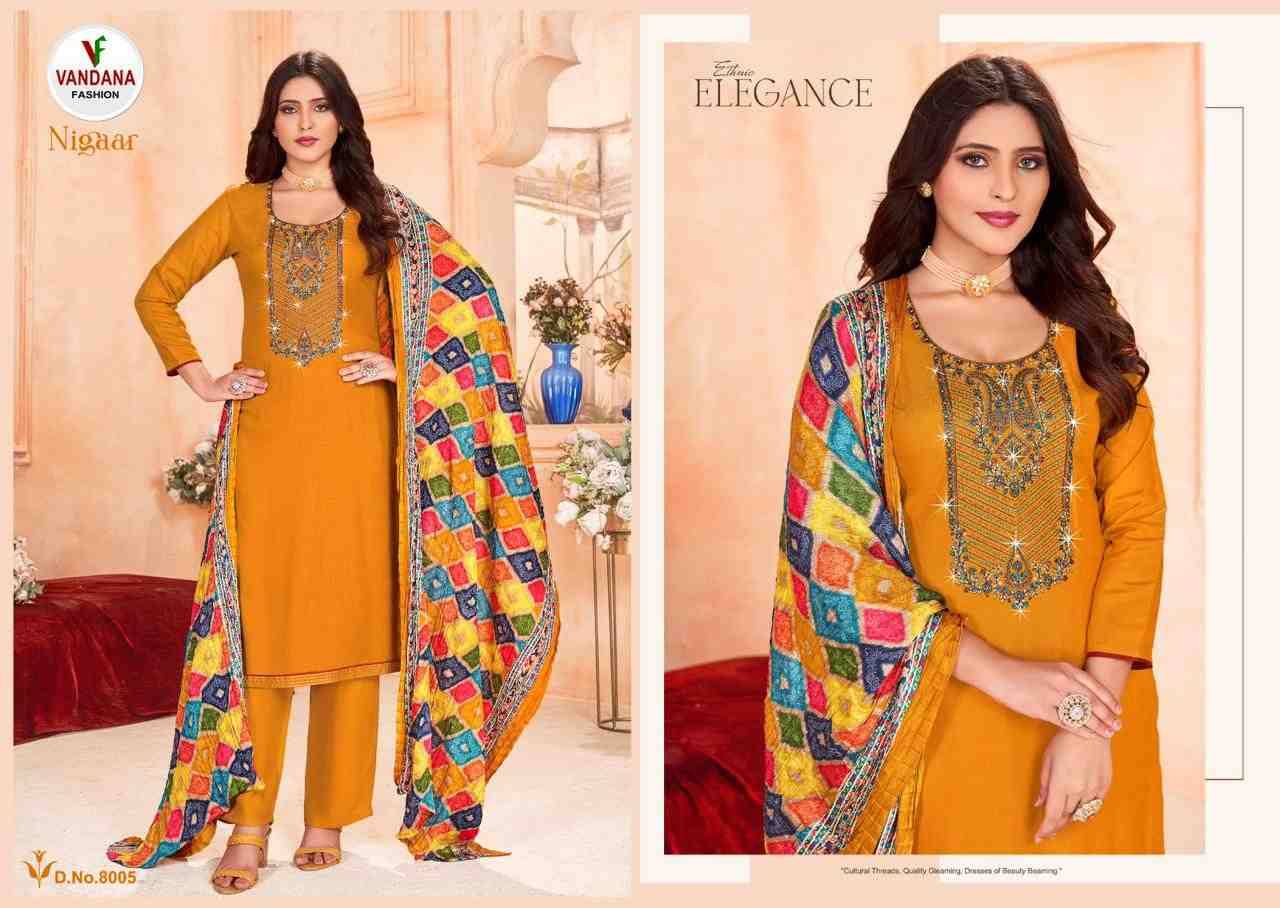 Nigaar Vol-8 By Vandana Fashion 8001 To 8008 Series Beautiful Festive Suits Stylish Fancy Colorful Casual Wear & Ethnic Wear Heavy Rayon Slub Print Dresses At Wholesale Price