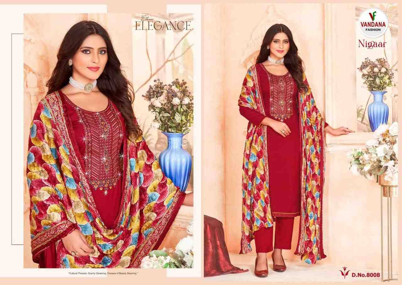 Nigaar Vol-8 By Vandana Fashion 8001 To 8008 Series Beautiful Festive Suits Stylish Fancy Colorful Casual Wear & Ethnic Wear Heavy Rayon Slub Print Dresses At Wholesale Price