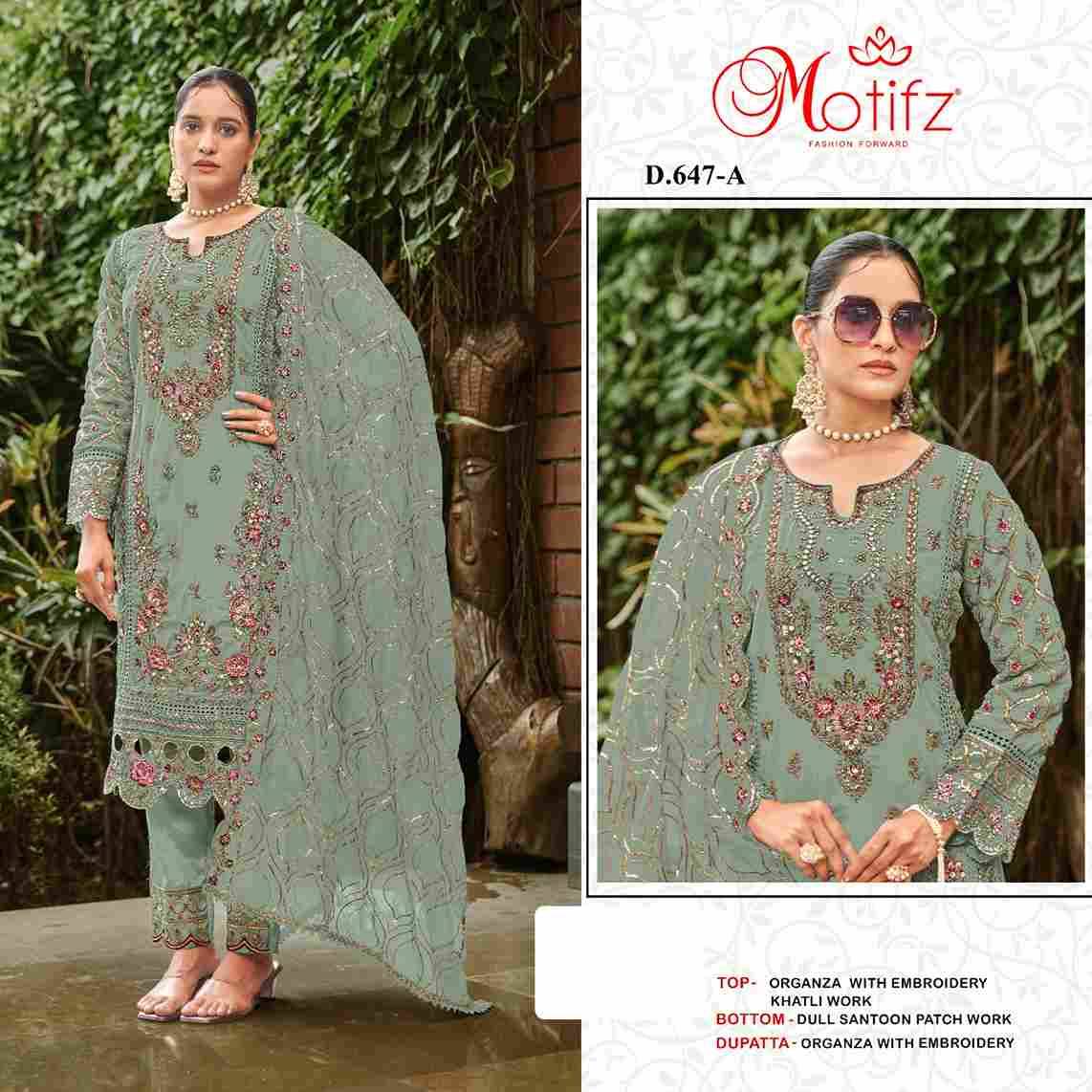 Motifz Hit Design 647 Colours By Motifz 647-A To 647-D Series Beautiful Pakistani Suits Colorful Stylish Fancy Casual Wear & Ethnic Wear Organza Dresses At Wholesale Price