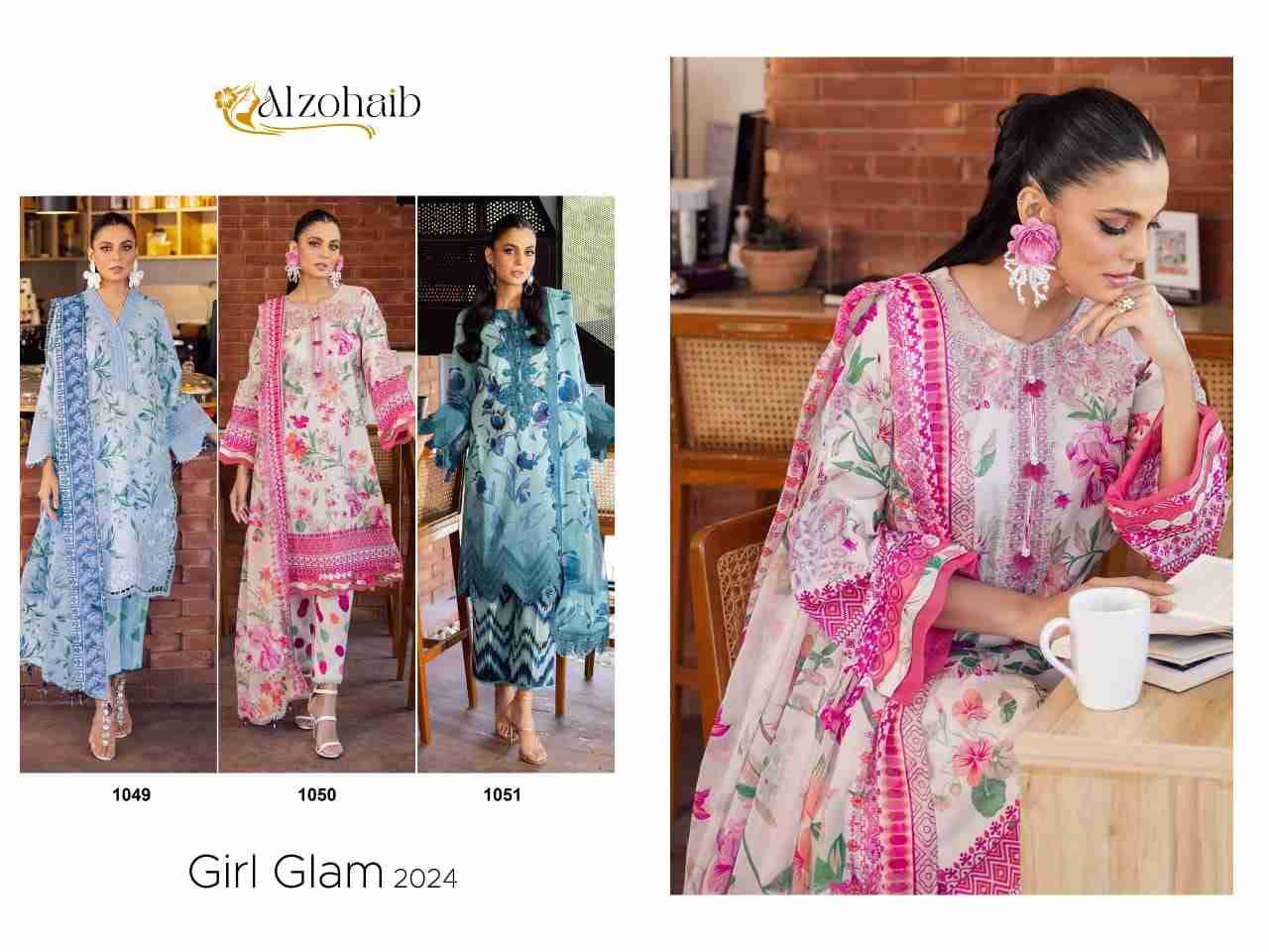 Girl Glam 2024 By Alzohaib 1049 To 1051 Series Wholesale Designer Pakistani Suits Collection Beautiful Stylish Fancy Colorful Party Wear & Occasional Wear Pure Cotton Print Dresses At Wholesale Price