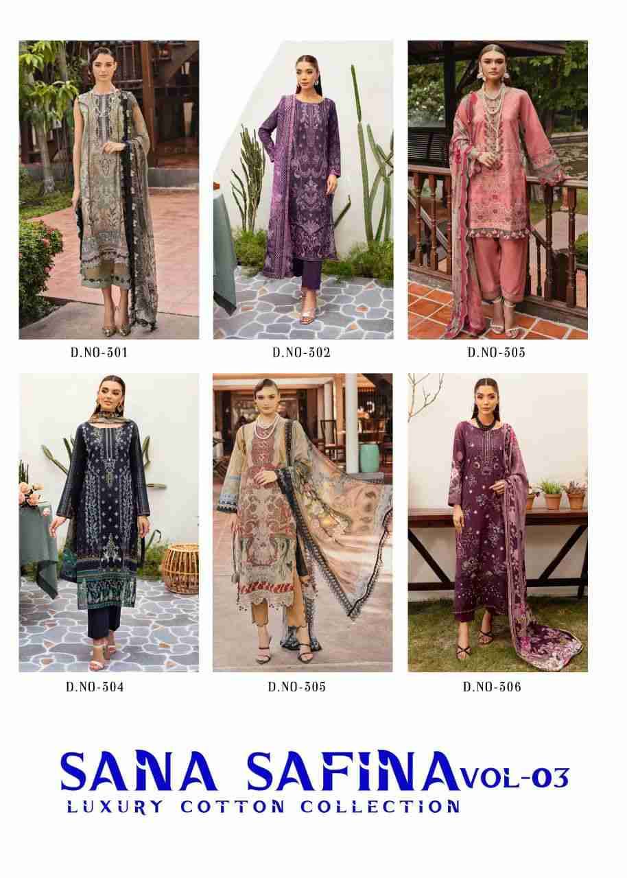 Sana Safina Vol-3 By Fashid Wholesale 301 To 306 Series Beautiful Stylish Festive Suits Fancy Colorful Casual Wear & Ethnic Wear & Ready To Wear Pure Cotton Dresses At Wholesale Price