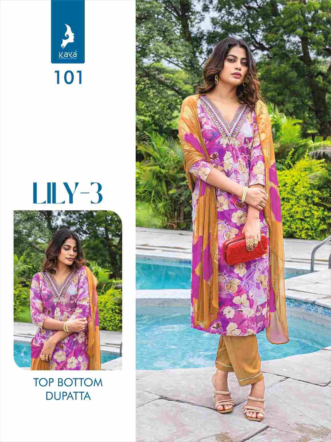 Lily Vol-3 By Kaya 101 To 108 Series Beautiful Stylish Festive Suits Fancy Colorful Casual Wear & Ethnic Wear & Ready To Wear Rayon Foil Dresses At Wholesale Price