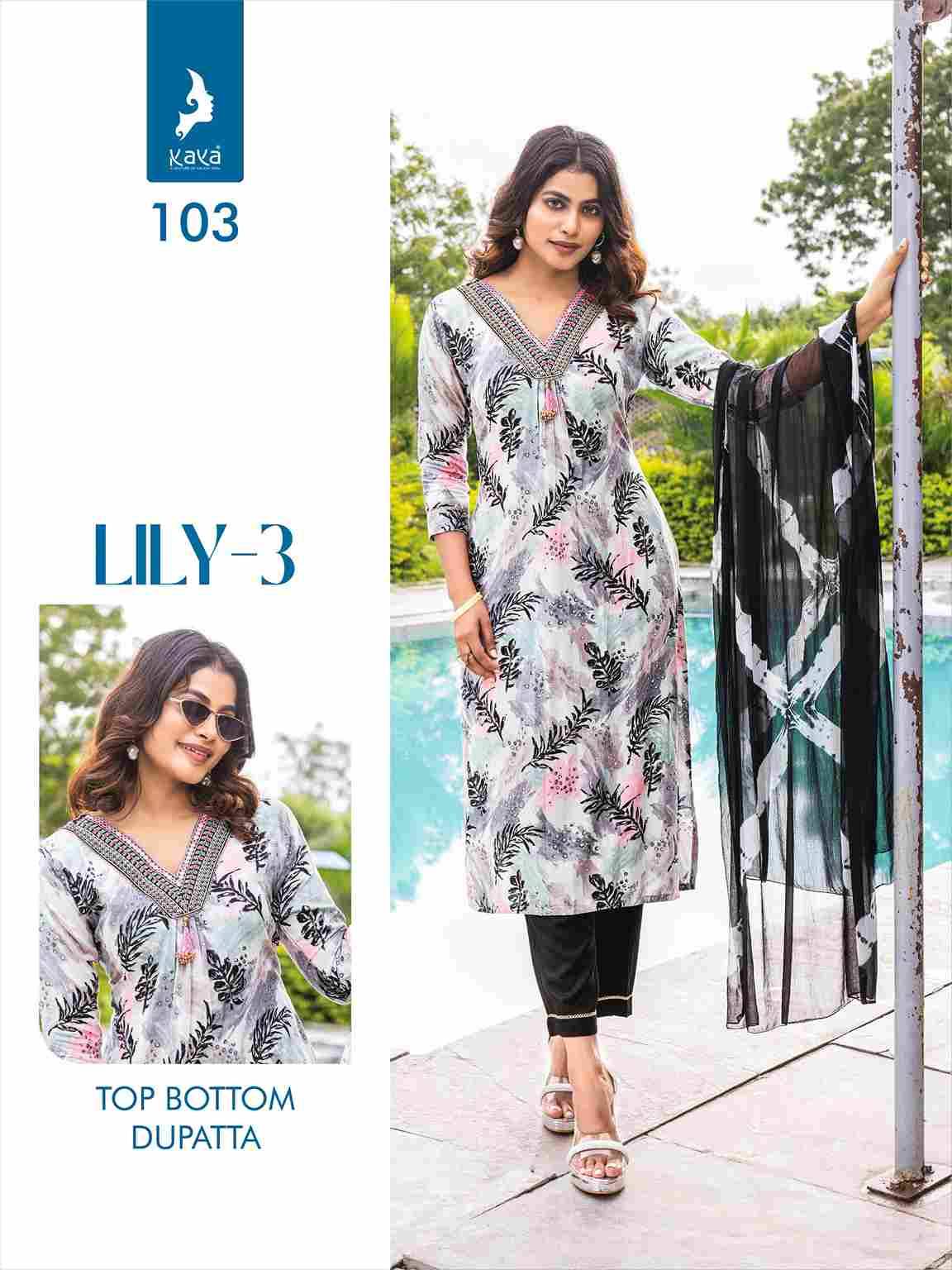 Lily Vol-3 By Kaya 101 To 108 Series Beautiful Stylish Festive Suits Fancy Colorful Casual Wear & Ethnic Wear & Ready To Wear Rayon Foil Dresses At Wholesale Price