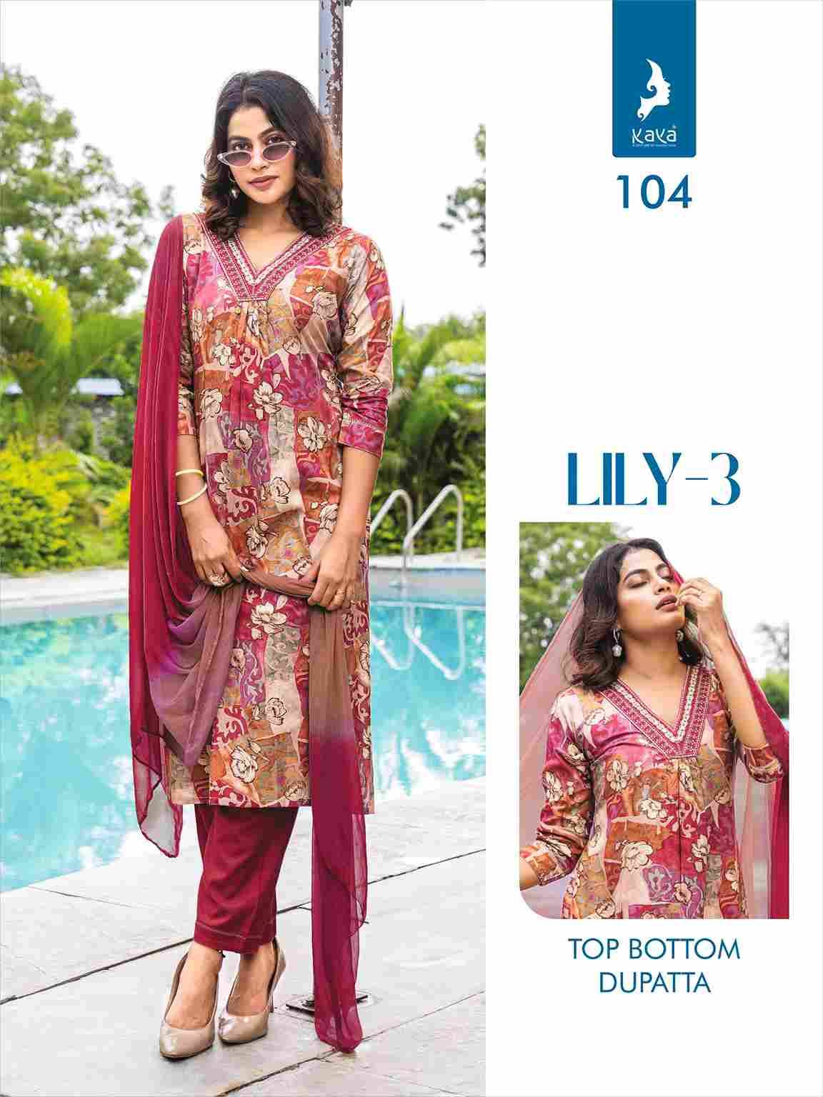 Lily Vol-3 By Kaya 101 To 108 Series Beautiful Stylish Festive Suits Fancy Colorful Casual Wear & Ethnic Wear & Ready To Wear Rayon Foil Dresses At Wholesale Price