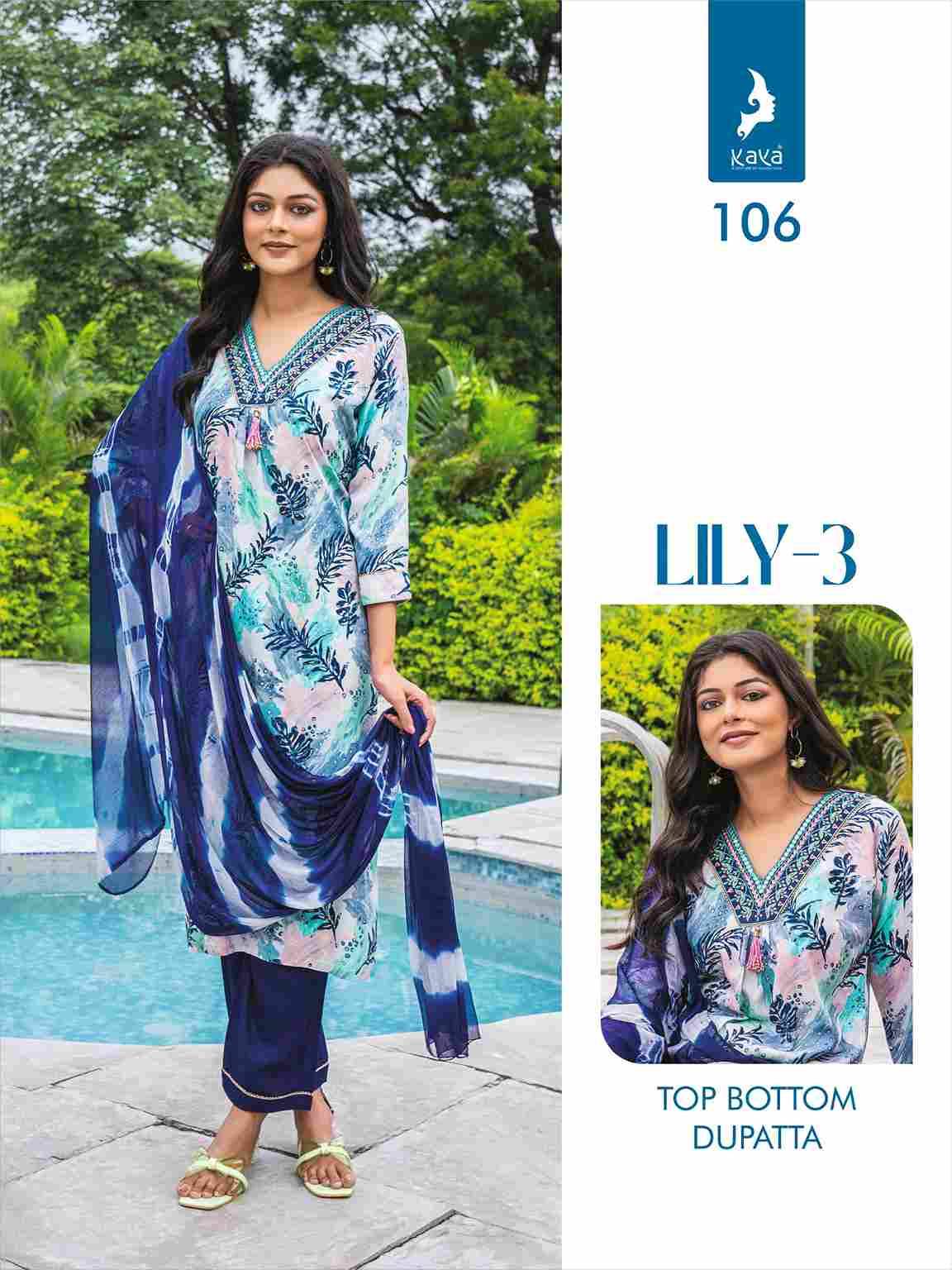 Lily Vol-3 By Kaya 101 To 108 Series Beautiful Stylish Festive Suits Fancy Colorful Casual Wear & Ethnic Wear & Ready To Wear Rayon Foil Dresses At Wholesale Price