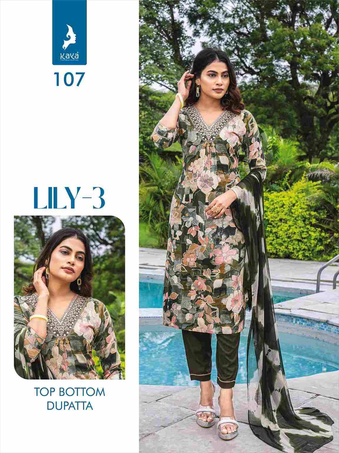 Lily Vol-3 By Kaya 101 To 108 Series Beautiful Stylish Festive Suits Fancy Colorful Casual Wear & Ethnic Wear & Ready To Wear Rayon Foil Dresses At Wholesale Price