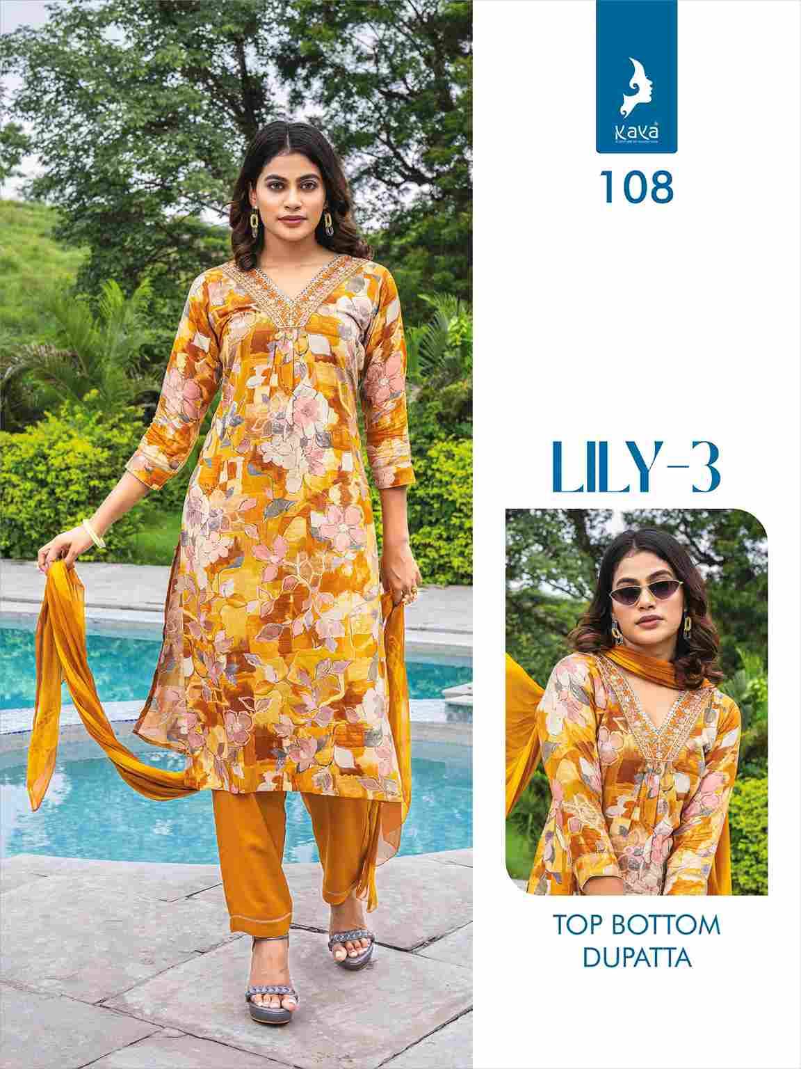 Lily Vol-3 By Kaya 101 To 108 Series Beautiful Stylish Festive Suits Fancy Colorful Casual Wear & Ethnic Wear & Ready To Wear Rayon Foil Dresses At Wholesale Price