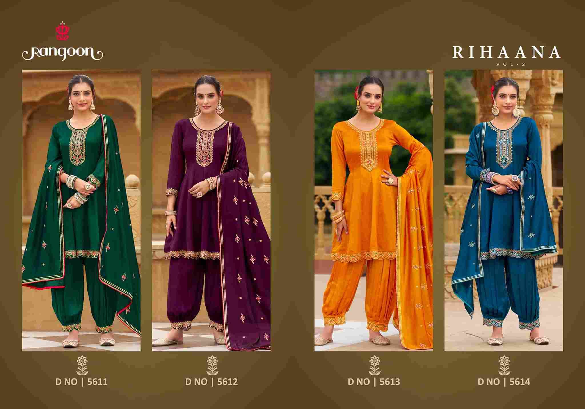 Rihaana Vol-2 By Rangoon 5611 To 5614 Series Beautiful Festive Suits Colorful Stylish Fancy Casual Wear & Ethnic Wear Silk Embroidered Dresses At Wholesale Price