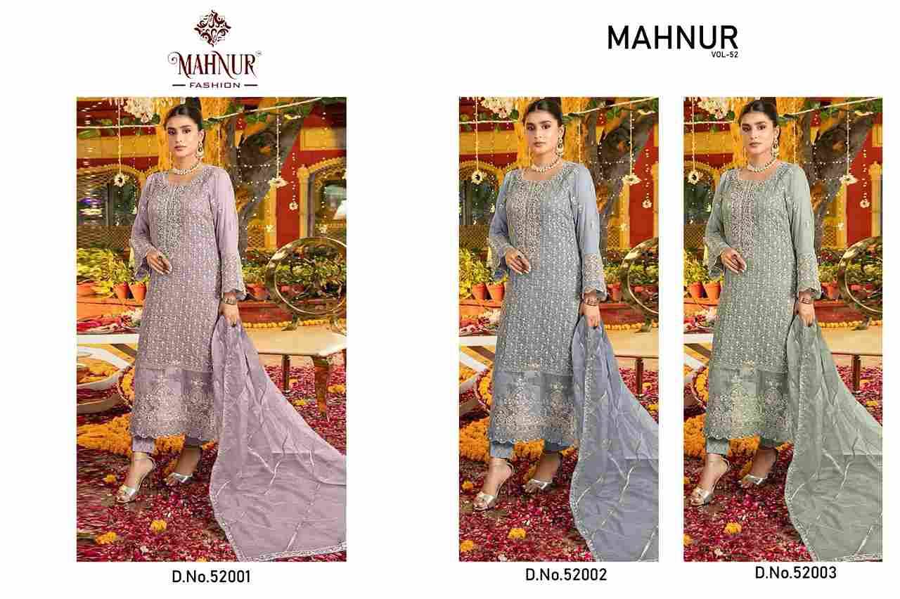 Mahnur Vol-52 By Mahnur Fashion 52001 To 52003 Series Beautiful Pakistani Suits Colorful Stylish Fancy Casual Wear & Ethnic Wear Organza Dresses At Wholesale Price