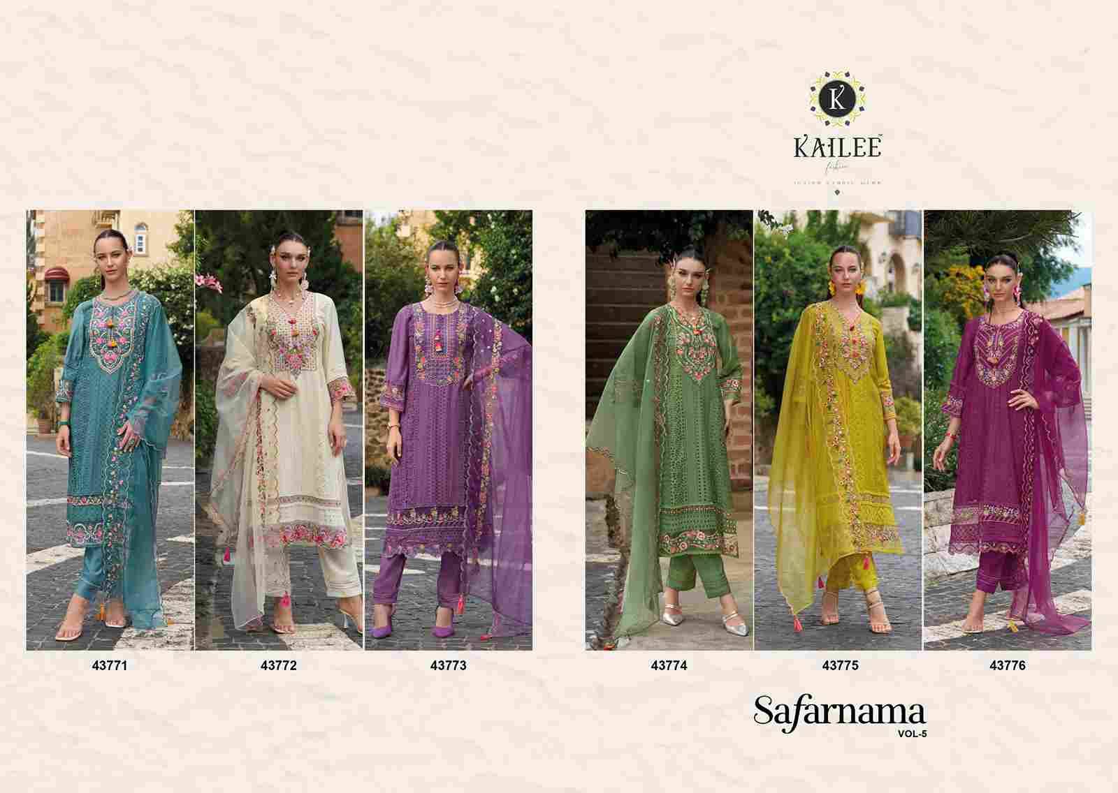 Safarnama Vol-5 By Kailee 43771 To 43776 Series Designer Festive Suits Collection Beautiful Stylish Fancy Colorful Party Wear & Occasional Wear Pure Viscose Muslin Embroidered Dresses At Wholesale Price